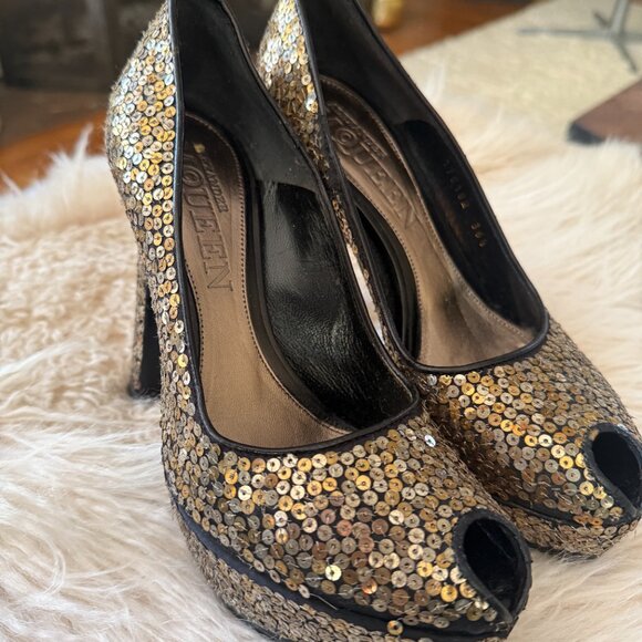 Vintage Alexander Mcqueen sequin platform shoes Size 36.5 - Picture 2 of 11